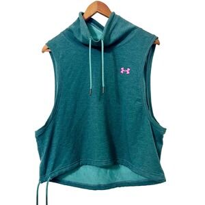 Under Armour Sleeveless Featherweight Cowl Neck‎ Top Teal Drawstring Women's L